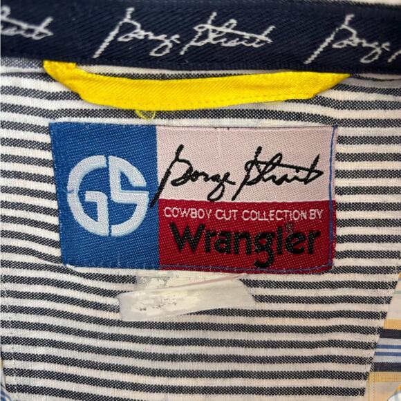 Wrangler George Straight Mens Yellow + Blue Plaid Short Sleeve Shirt Size Large - Picture 2 of 6